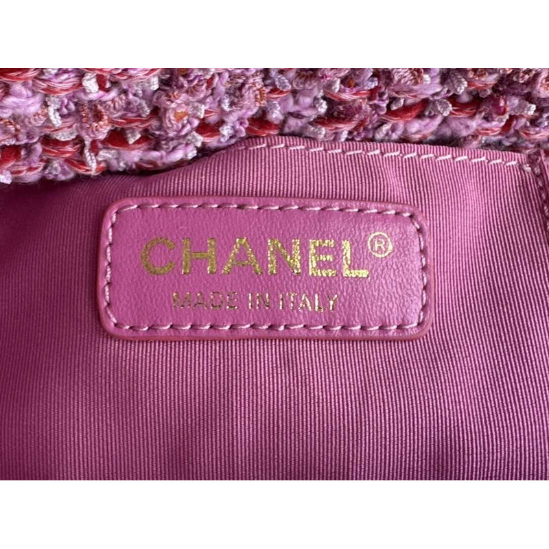 Ch*el tweed flap clutch bag purple