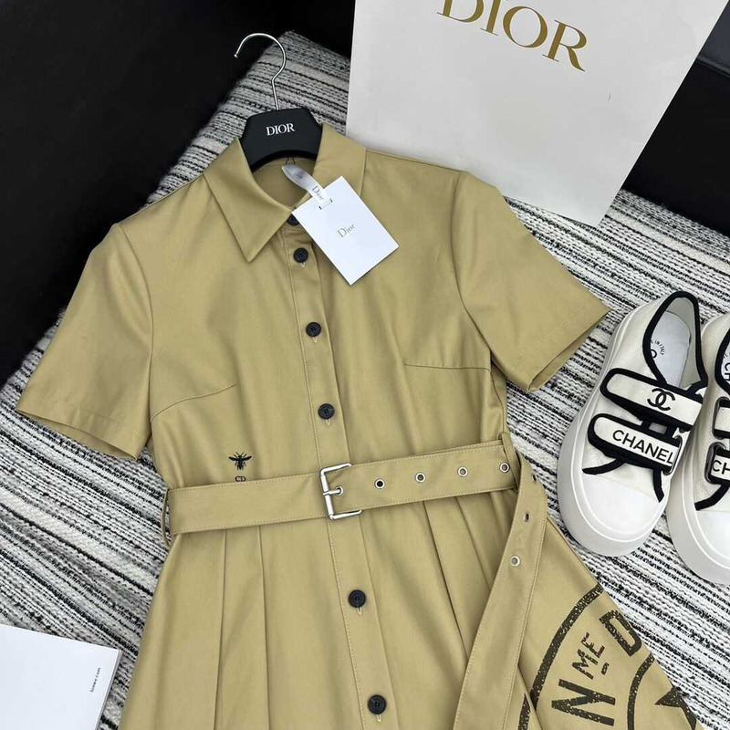 D*or dress with belt cotton beige