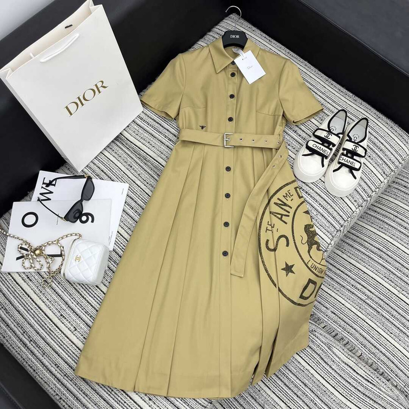 D*or dress with belt cotton beige