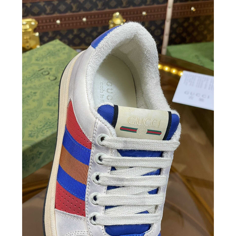 G*u*i screener sneaker beige leather and gg canvas blue and red