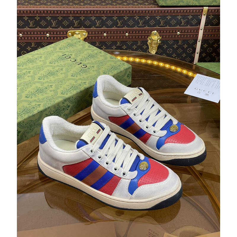 G*u*i screener sneaker beige leather and gg canvas blue and red