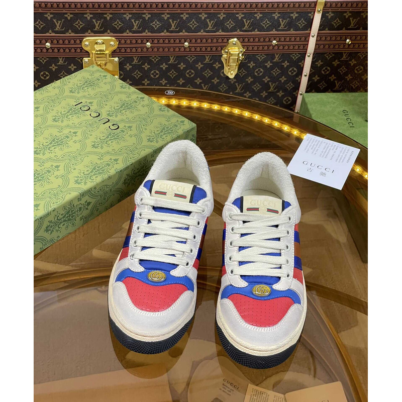 G*u*i screener sneaker beige leather and gg canvas blue and red