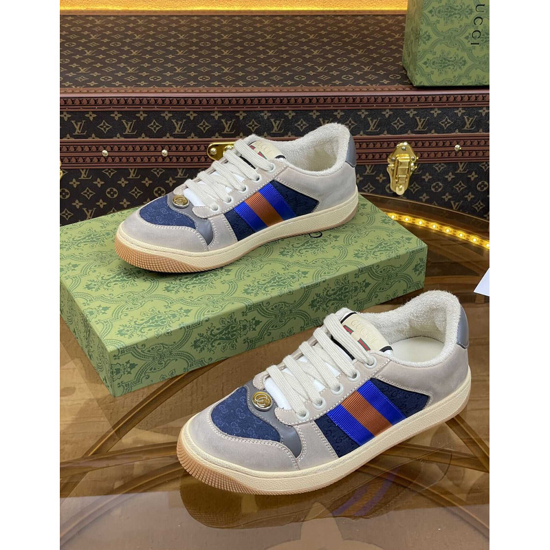 G*u*i screener sneaker beige/blue leather and gg canvas