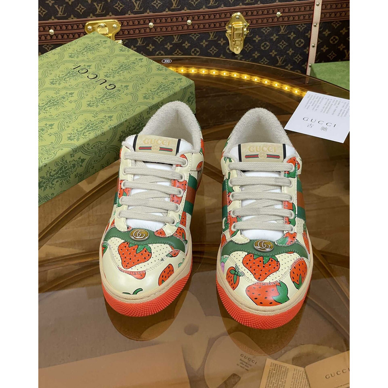 G*u*i  screener lace-up sneakers strawberry print