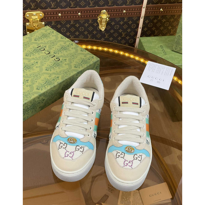 G*u*i screener lace-up sneakers beige and blue