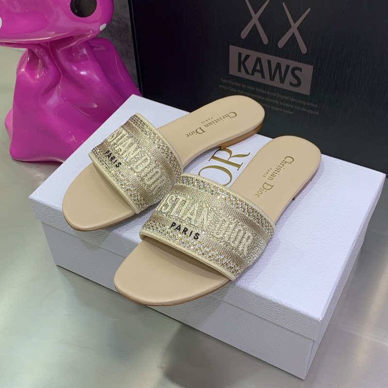 D*or dway slide gold-tone cotton embroidered slides