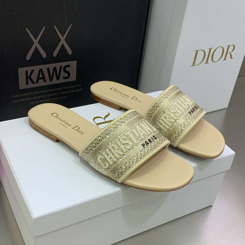 D*or dway slide gold-tone cotton embroidered slides