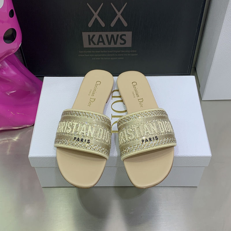 D*or dway slide gold-tone cotton embroidered slides