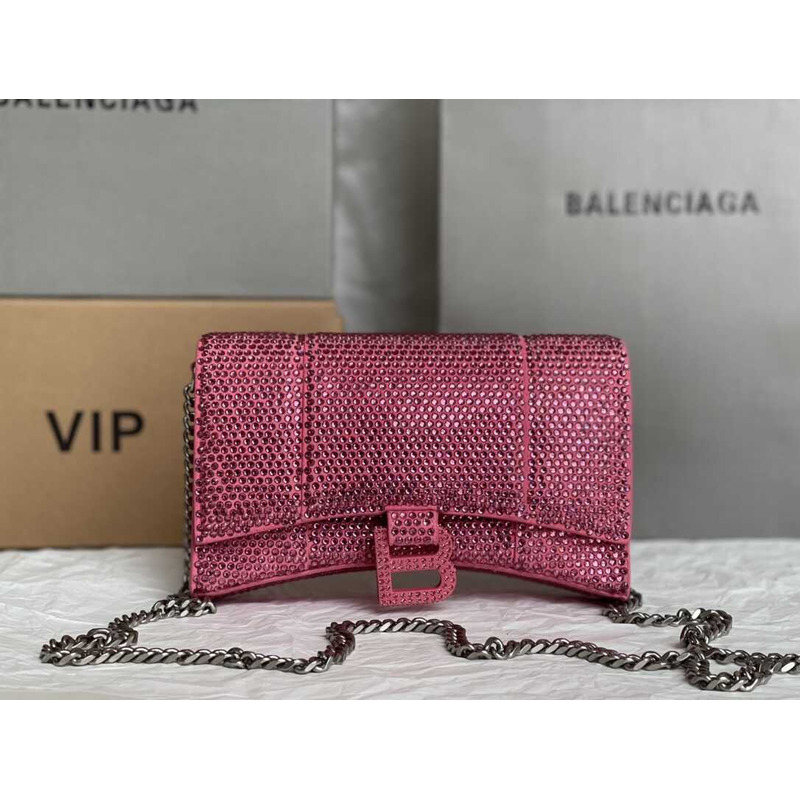 Ba*len*cia*ga hourglass chain wallet suede with crystals