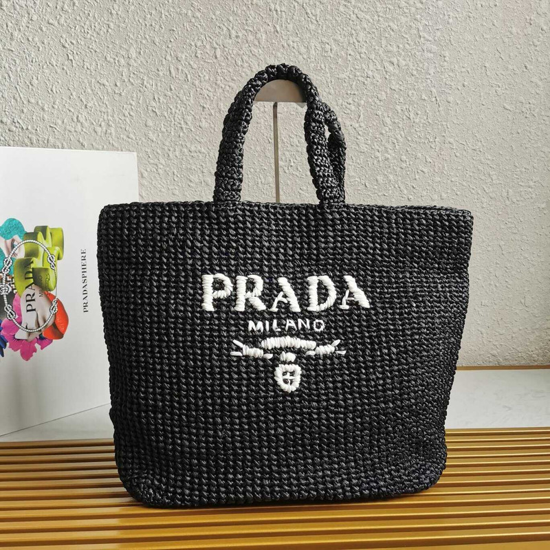 Pra*a raffia tote bag black