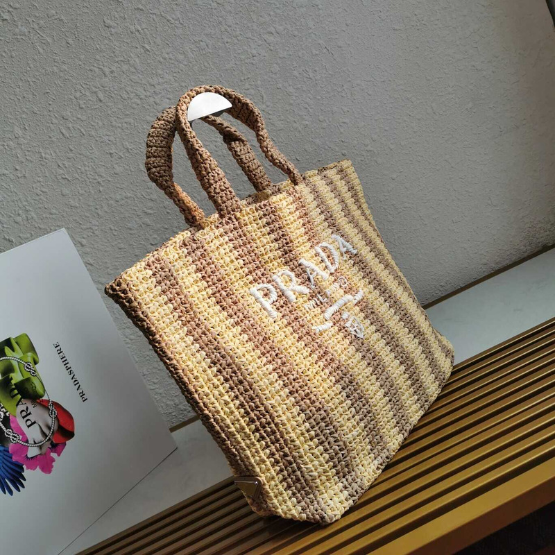 Pra*a large raffia tote bag tan/coffee