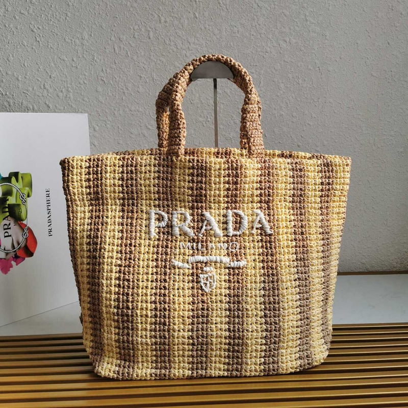 Pra*a large raffia tote bag tan/coffee