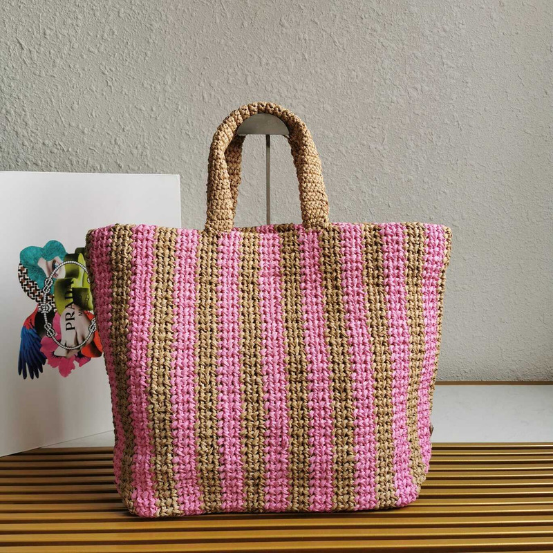 Pra*a large raffia tote bag tan/pink