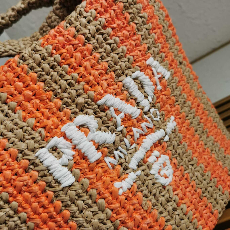 Pra*a large raffia tote bag tan/orange