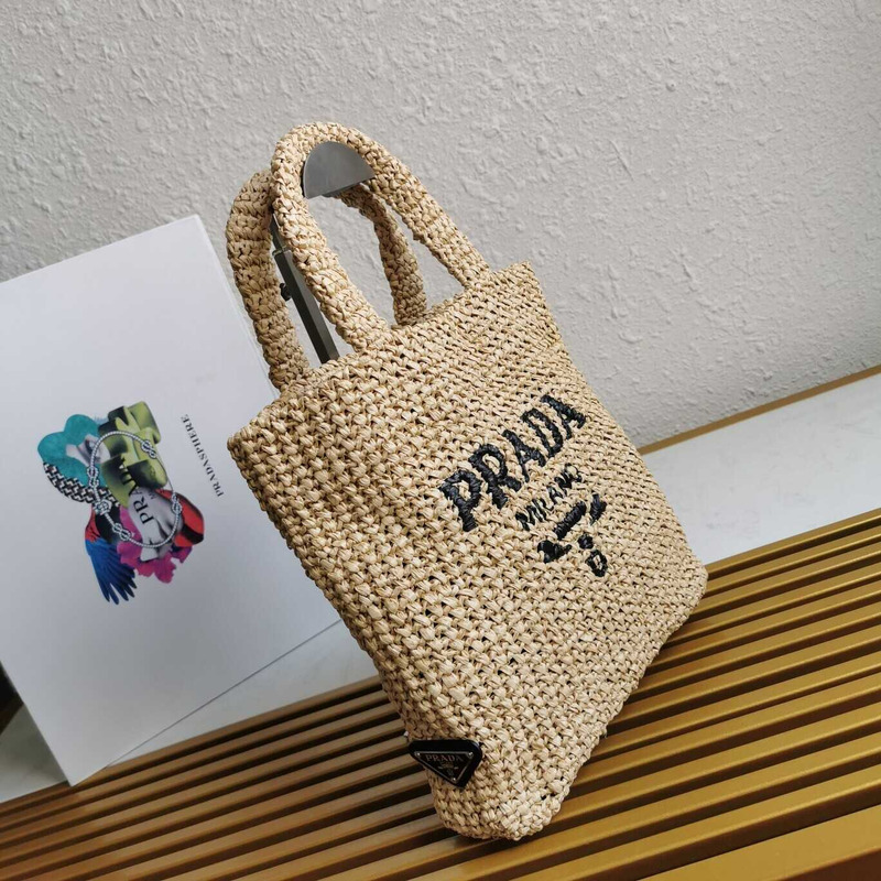 Pra*a large raffia tote bag tan