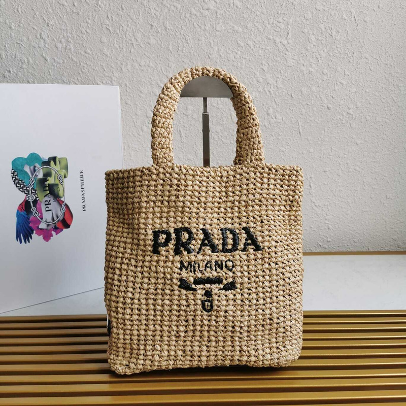 Pra*a large raffia tote bag tan