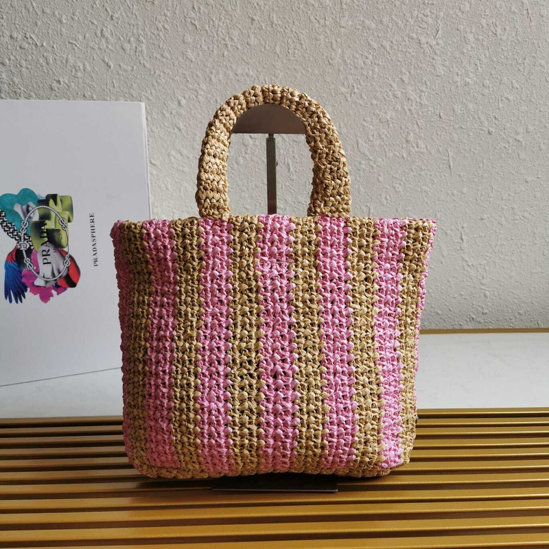 Pra*a Pra*a large raffia tote bag tan/pink