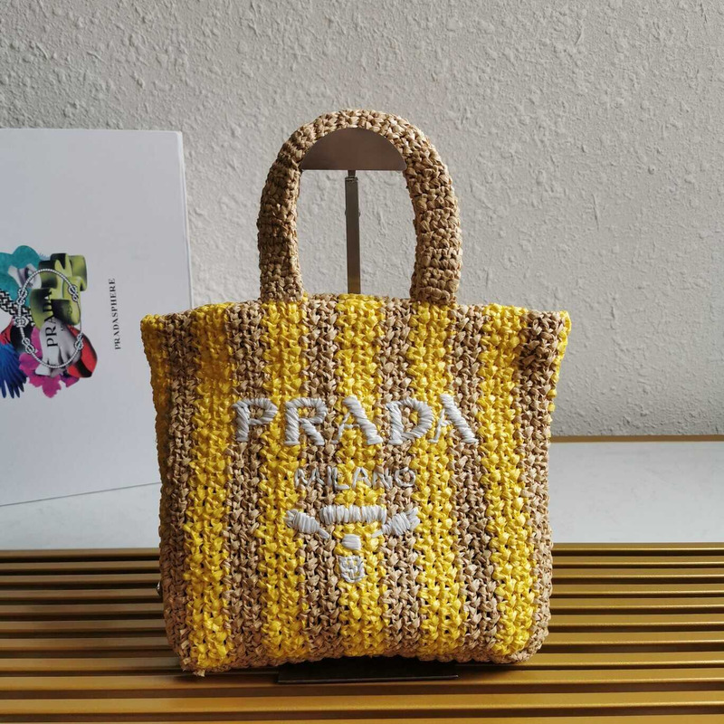 Pra*a large raffia tote bag tan/yellow