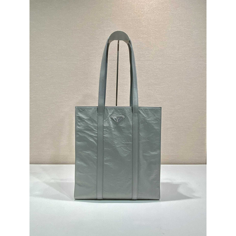 Pra*a logo-plaque tote bag gray