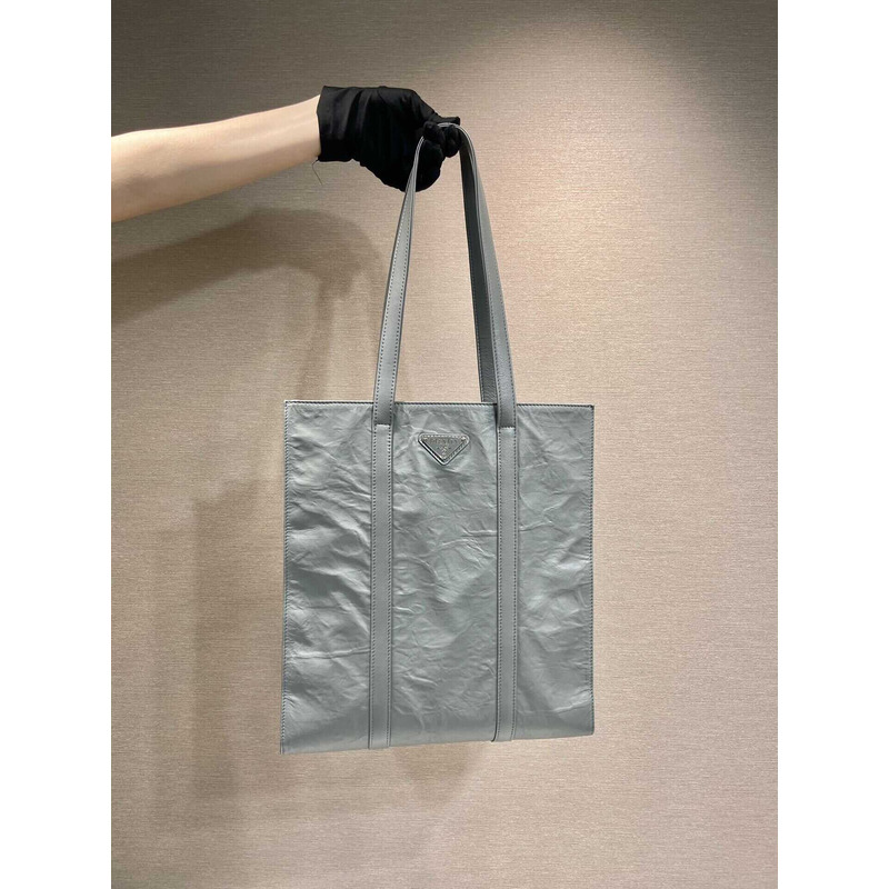 Pra*a logo-plaque tote bag gray