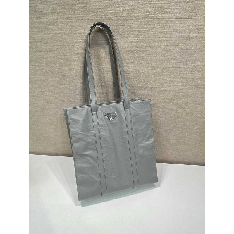 Pra*a logo-plaque tote bag gray