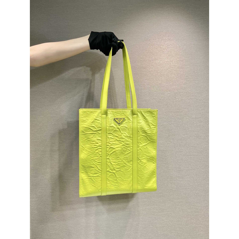 Pra*a logo-plaque tote bag yellow