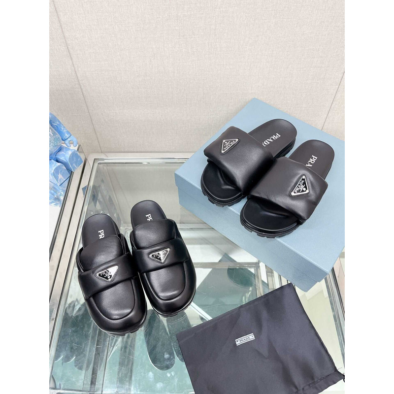 Pra*a soft padded nappa leather slides black