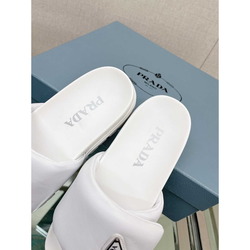 Pra*a soft padded nappa leather slides white