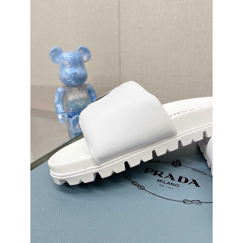 Pra*a soft padded nappa leather slides white