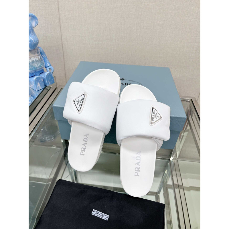 Pra*a soft padded nappa leather slides white