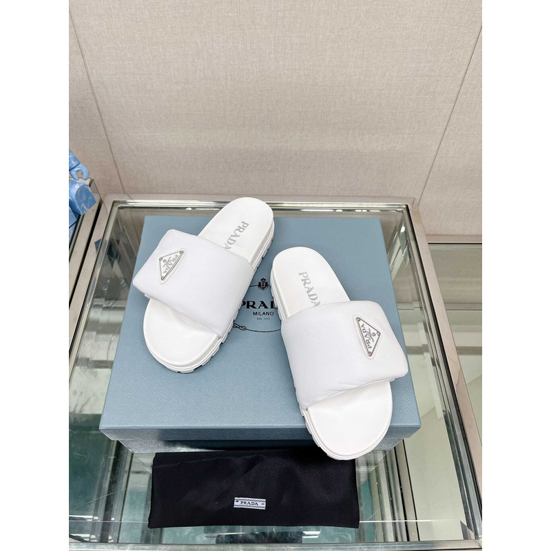 Pra*a soft padded nappa leather slides white