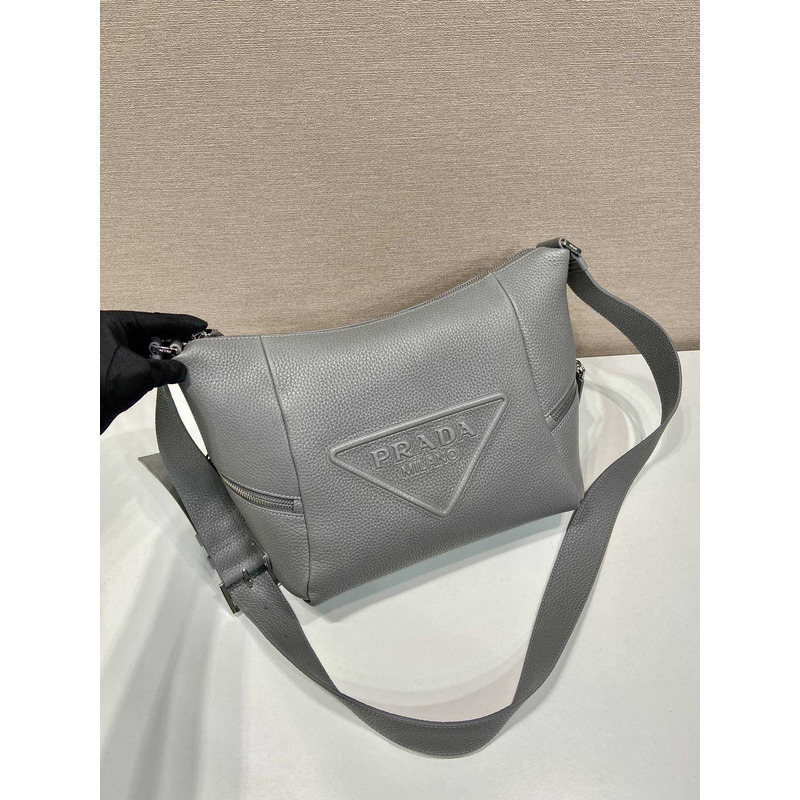 Pra*a leather bag with shoulder strap gray