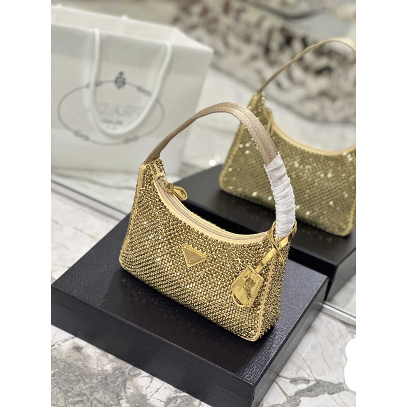 Pra*a bag gold satin crystal mini bag