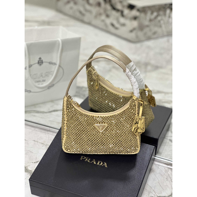 Pra*a bag gold satin crystal mini bag