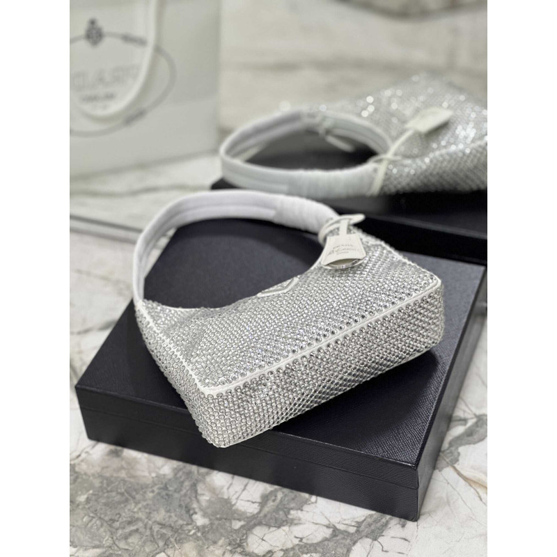 Pra*a bag white satin crystal mini bag