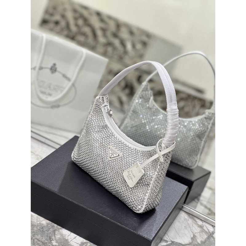 Pra*a bag white satin crystal mini bag