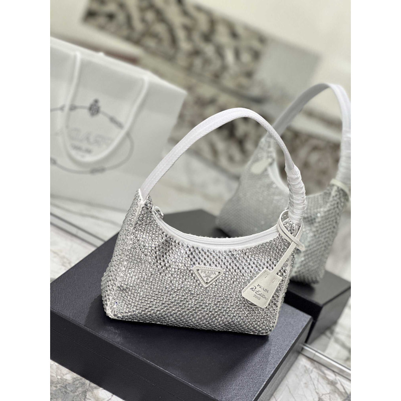 Pra*a bag white satin crystal mini bag