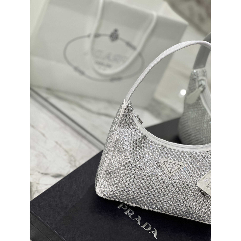 Pra*a bag white satin crystal mini bag