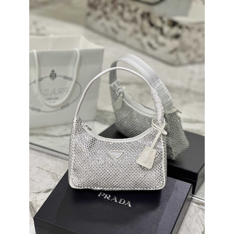 Pra*a bag white satin crystal mini bag