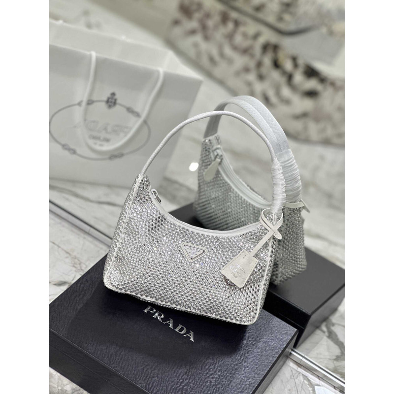 Pra*a bag white satin crystal mini bag