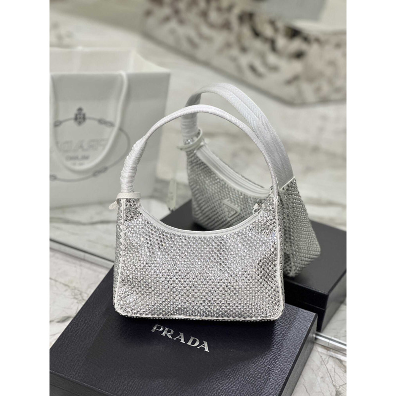 Pra*a bag white satin crystal mini bag