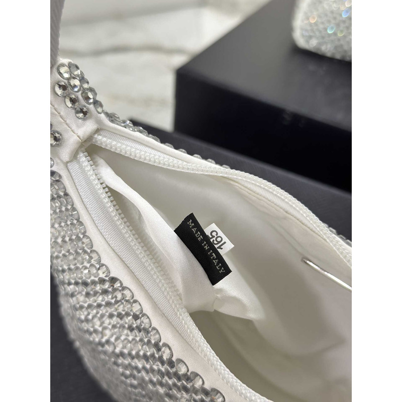 Pra*a bag white satin crystal mini bag