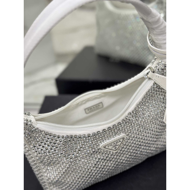 Pra*a bag white satin crystal mini bag