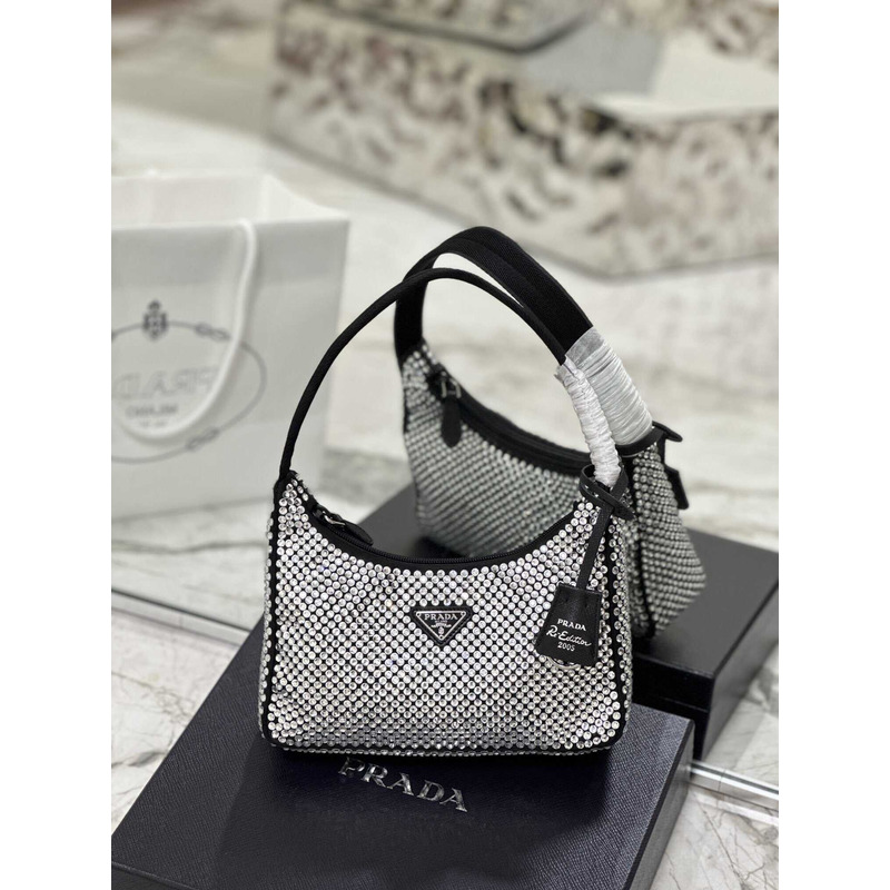 Pra*a bag black satin crystal mini bag