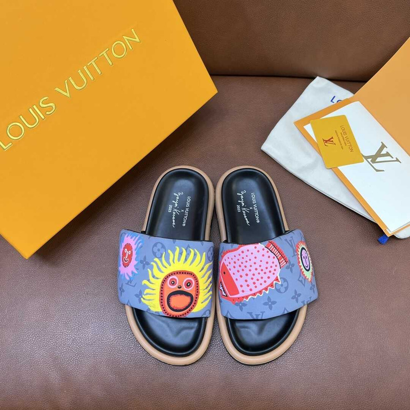 l**is V*t*n yayoi kusama sun series slippers blue