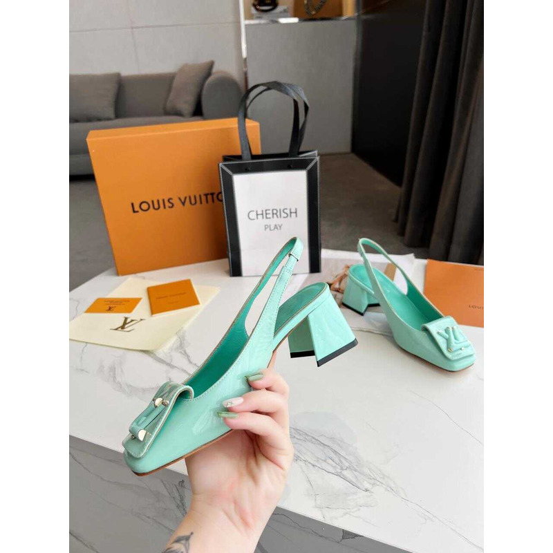 l**is V*t*n | casual style leather block heels party style office style green