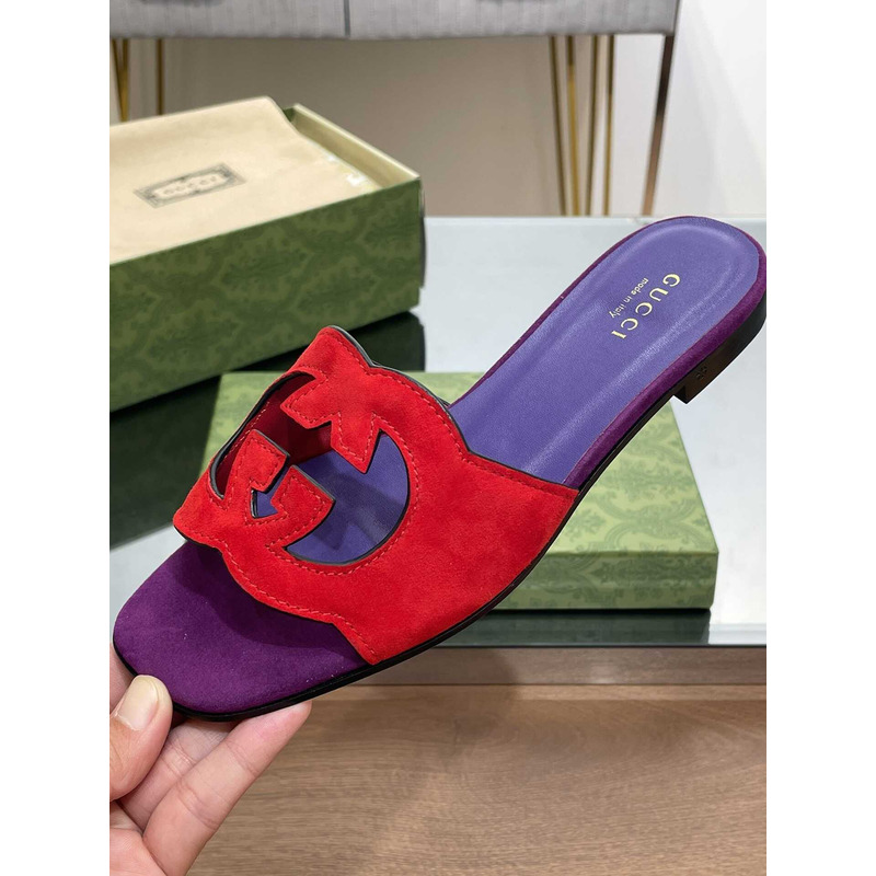 G*u*i interlocking g cut-out sandals red /purple