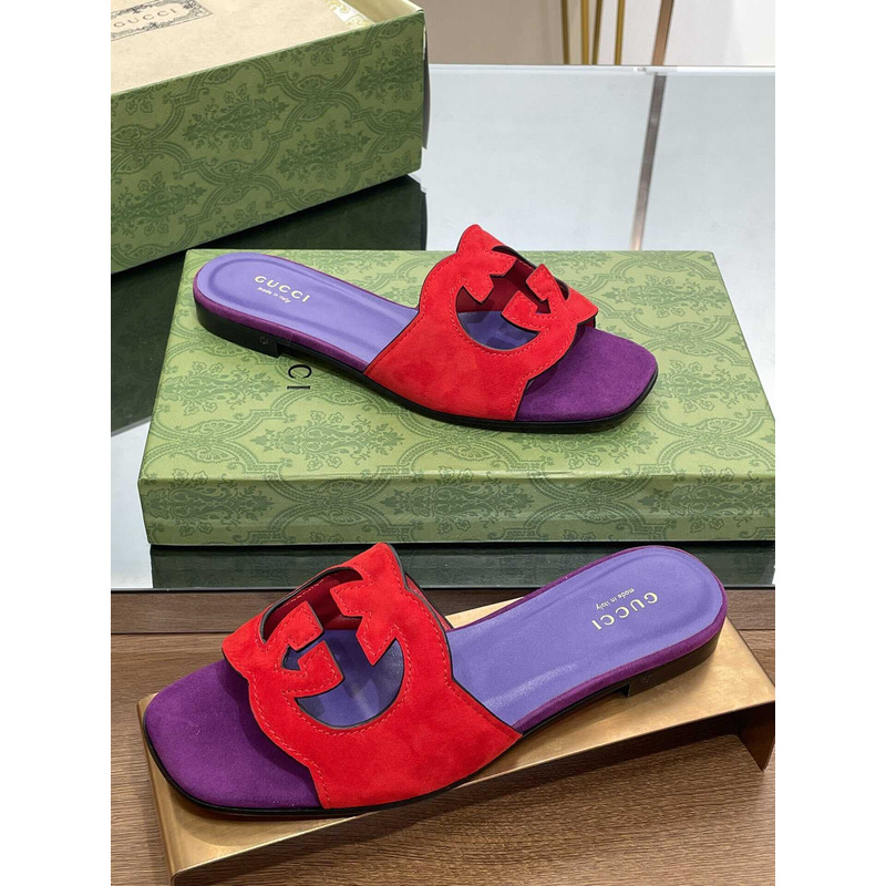 G*u*i interlocking g cut-out sandals red /purple