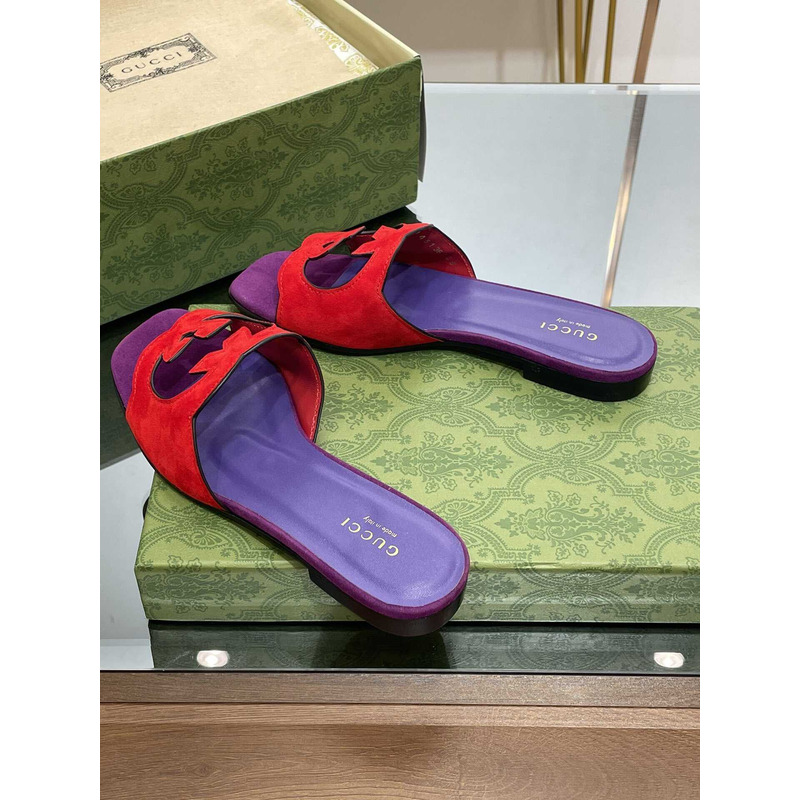 G*u*i interlocking g cut-out sandals red /purple