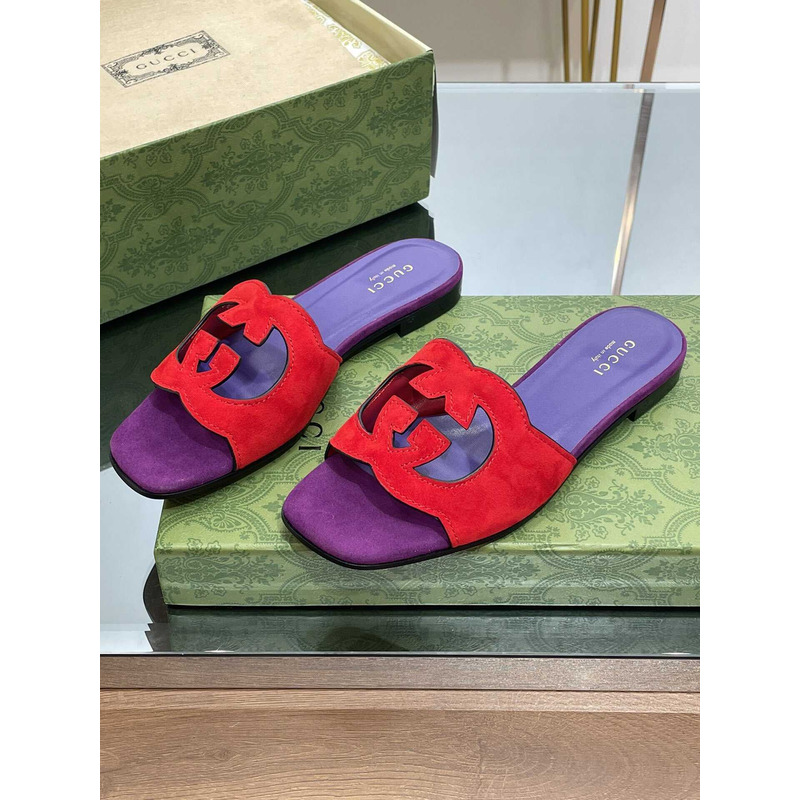 G*u*i interlocking g cut-out sandals red /purple